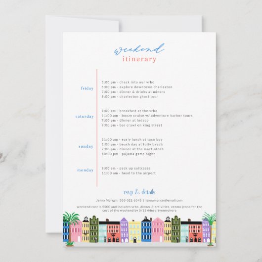 Rainbow Row Charleston Bachelorette Einladung (Rückseite)