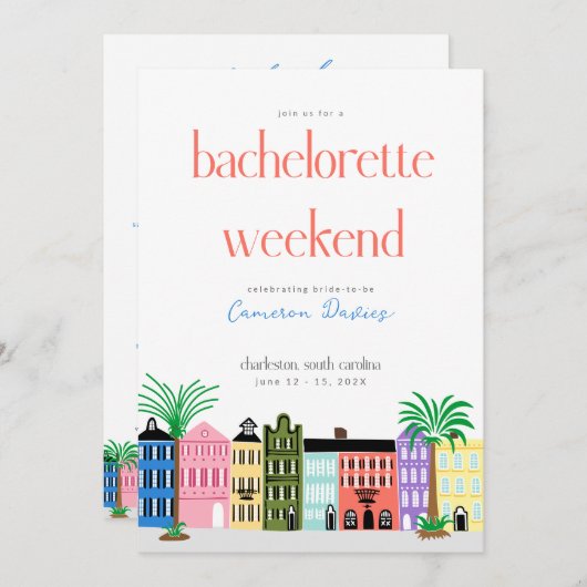 Rainbow Row Charleston Bachelorette Einladung (Vorne/Hinten)