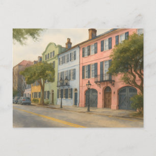 Rainbow Row von Charleston Watercolor Feiertagspostkarte