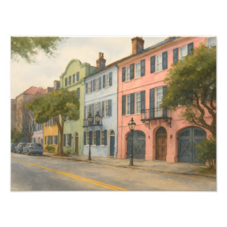 Rainbow Row von Charleston Watercolor Fotodruck