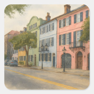 Rainbow Row von Charleston Watercolor Quadratischer Aufkleber