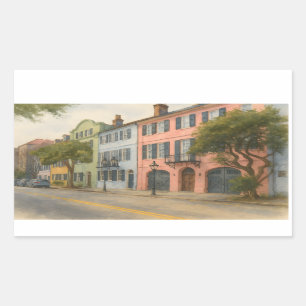 Rainbow Row von Charleston Watercolor Rechteckiger Aufkleber