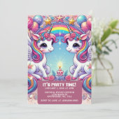 Rainbow Royalty Unicorns Einladung (Stehend Vorderseite)