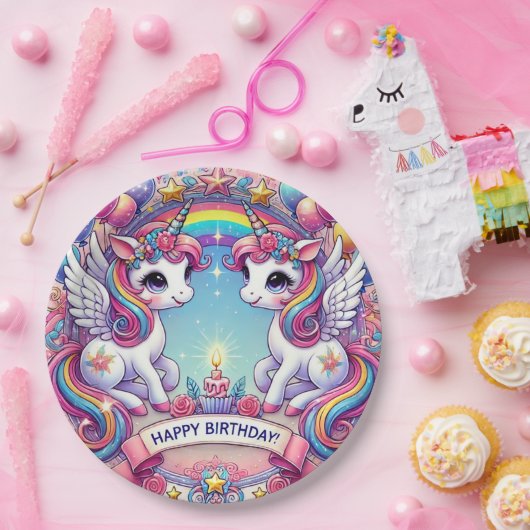 Rainbow Royalty Unicorns Pappteller (Party)