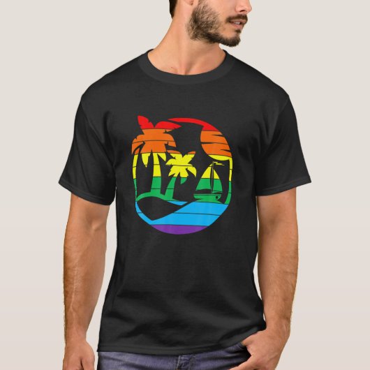 Rainbow Sailboat Palm Tree T-Shirt (Vorderseite)