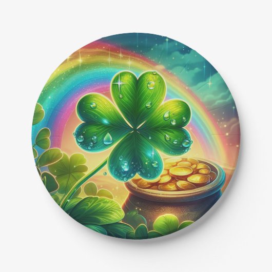 Rainbow Saint Patrick's Day Klee Pappteller (Vorderseite)