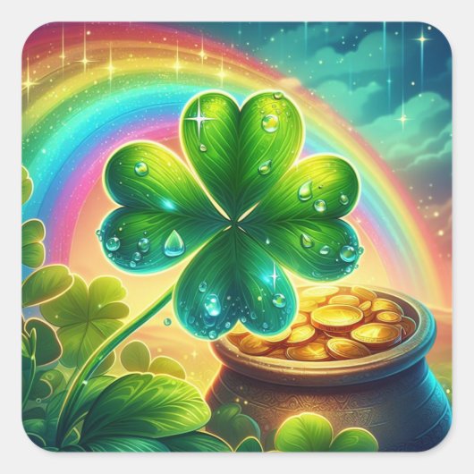 Rainbow Saint Patrick's Day Klee Quadratischer Aufkleber (Vorderseite)