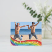 Rainbow Same Gender Foto Wedding Ankündigung Postkarte (Stehend Vorderseite)