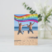 Rainbow Same Gender Foto Wedding Save the Date Postkarte (Stehend Vorderseite)
