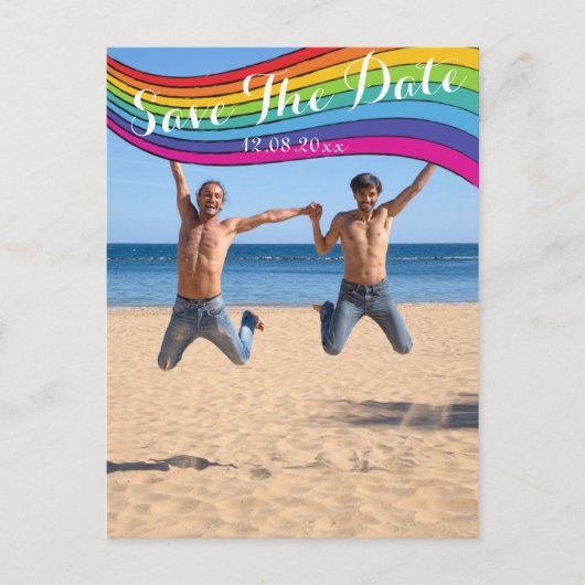 Rainbow Same Gender Foto Wedding Save the Date Postkarte (Vorderseite)