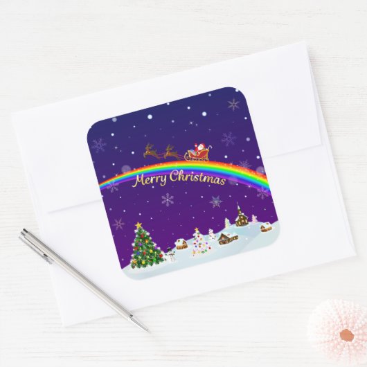 Rainbow Santa Claus Quadratischer Aufkleber (Umschlag)