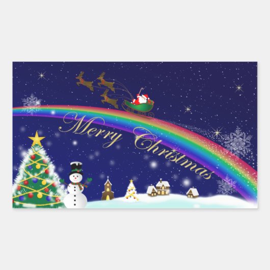 Rainbow Santa Rechteckiger Aufkleber (Vorderseite)