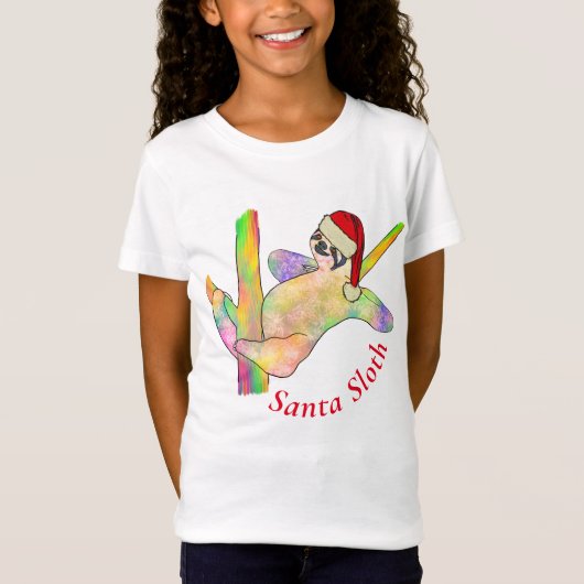 Rainbow Santa Sloth Weihnachtsfest Süße Tier T-Shirt (Vorderseite)