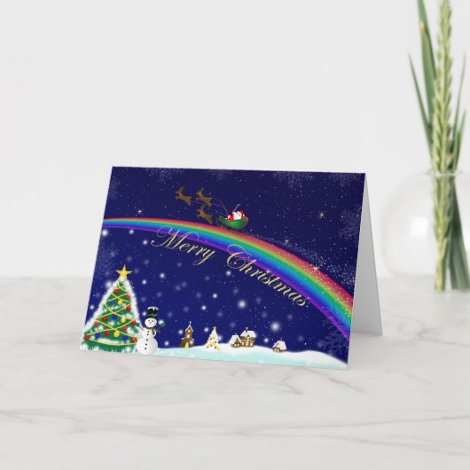 Rainbow Santa Weihnachtskarte Feiertagskarte (Vorderseite)