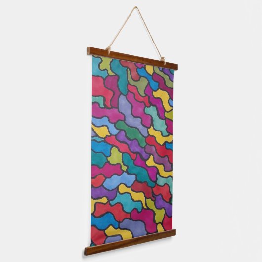 Rainbow-Scales Abstrakt Wandteppich Mit Holzrahmen (Gewinkelt)