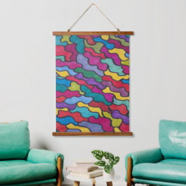 Rainbow-Scales Abstrakt Wandteppich Mit Holzrahmen