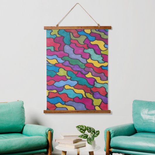 Rainbow-Scales Abstrakt Wandteppich Mit Holzrahmen (Wohnzimmer)