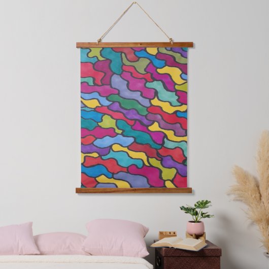 Rainbow-Scales Abstrakt Wandteppich Mit Holzrahmen (Schlafzimmer)