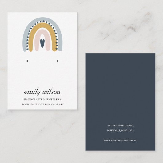 RAINBOW SCANDI BLUSH HEART EARRING STUD DISPLAY VISITENKARTE (Vorne/Hinten)