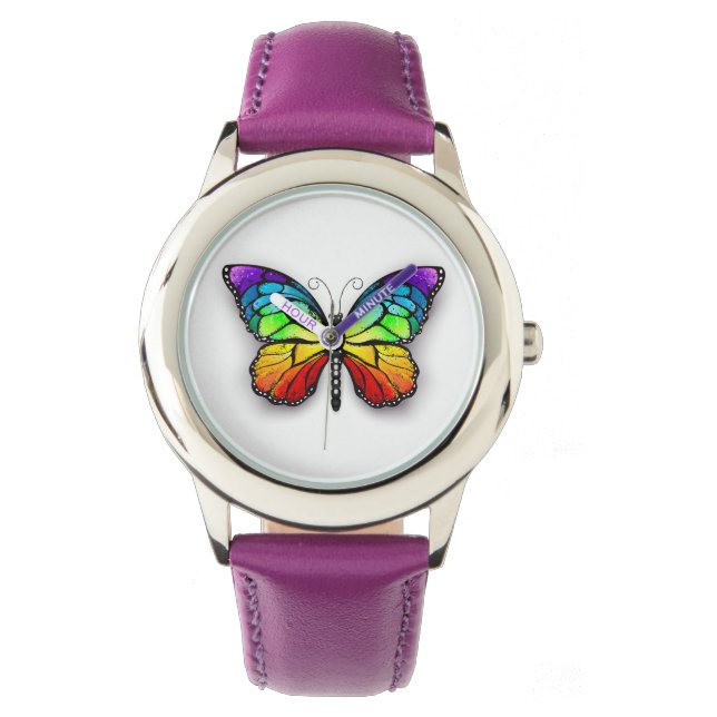 Rainbow-Schmetterling Monarch Armbanduhr (Vorderseite)