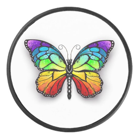 Rainbow-Schmetterling Monarch Eishockey Puck (Vorderseite)