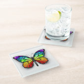 Rainbow-Schmetterling Monarch Glasuntersetzer (Schrägansicht)