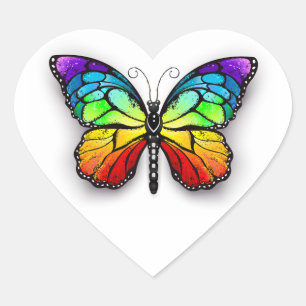 Rainbow-Schmetterling Monarch Herz-Aufkleber