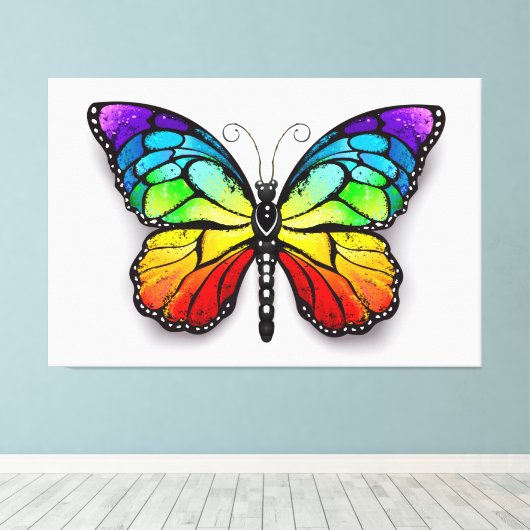 Rainbow-Schmetterling Monarch Leinwanddruck (Insitu (Holzboden))