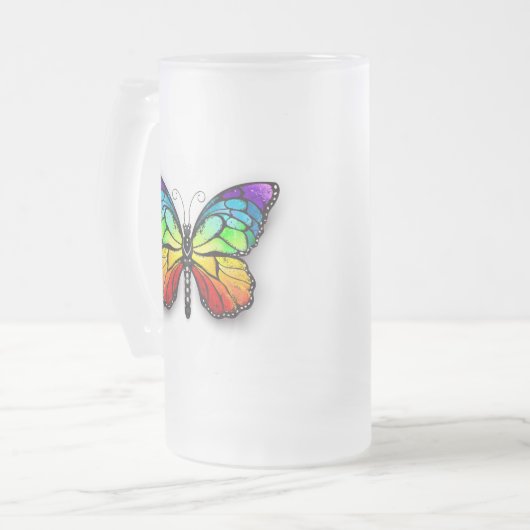 Rainbow-Schmetterling Monarch Mattglas Bierglas (Vorderseite Links)