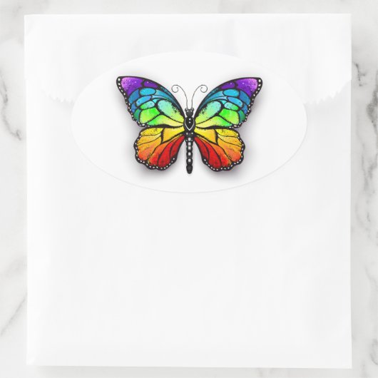Rainbow-Schmetterling Monarch Ovaler Aufkleber (Tasche)