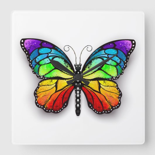 Rainbow-Schmetterling Monarch Quadratische Wanduhr (Vorderseite)