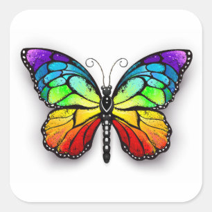 Rainbow-Schmetterling Monarch Quadratischer Aufkleber