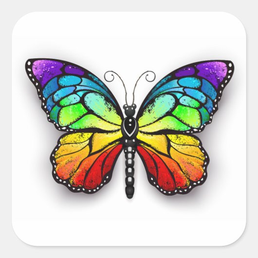 Rainbow-Schmetterling Monarch Quadratischer Aufkleber (Vorderseite)