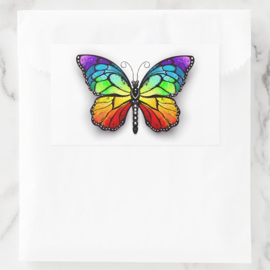 Rainbow-Schmetterling Monarch Rechteckiger Aufkleber (Tasche)