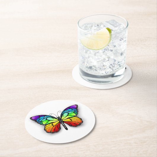 Rainbow-Schmetterling Monarch Runder Pappuntersetzer (Vor Ort)