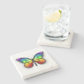 Rainbow-Schmetterling Monarch Steinuntersetzer (Seitenansicht)