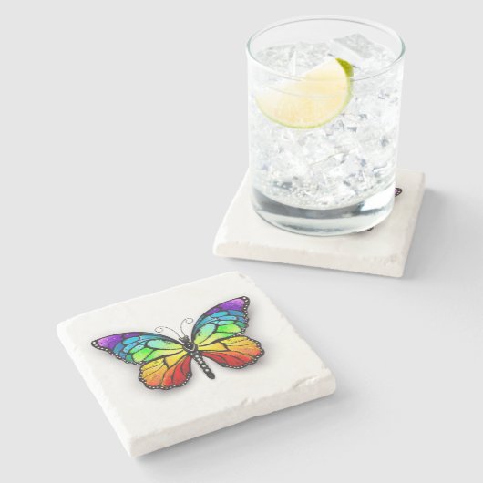 Rainbow-Schmetterling Monarch Steinuntersetzer (Seitenansicht)