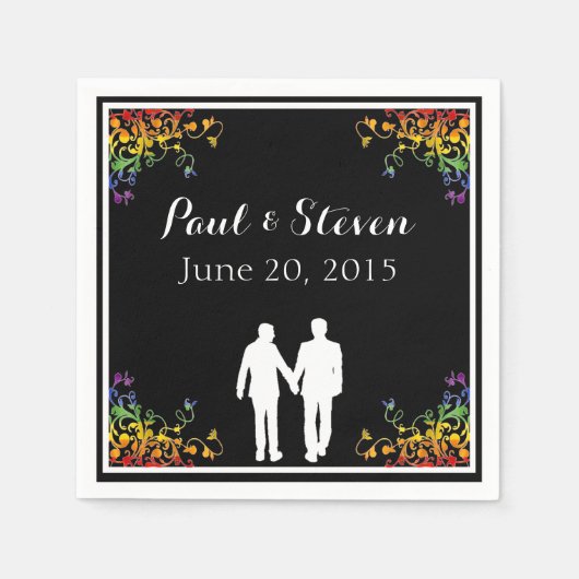 Rainbow Schnörkel Gay Wedding Cocktail Napkins Serviette (Vorderseite)