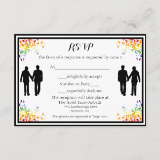 Rainbow Schnörkel Gay Wedding RSVP Card Karte