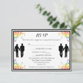 Rainbow Schnörkel Gay Wedding RSVP Card Karte (Stehend Vorderseite)