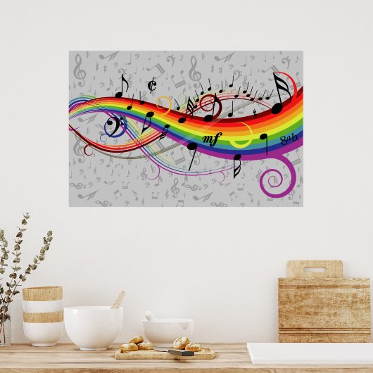 Rainbow-Schwarz-Graue-Musiknoten Poster (Küche)