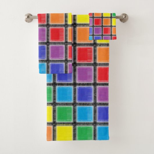 Rainbow Scratched Squares Badhandtuch Set (Insitu)