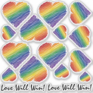 Rainbow Scribble Herzvariante Aufkleber