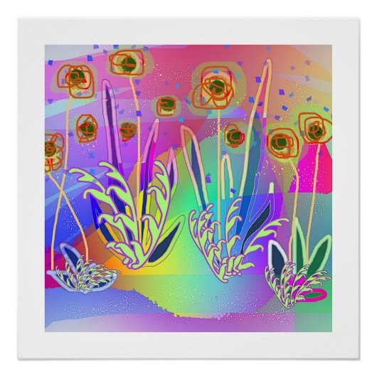 Rainbow Scribbloms Zeitgenössische Blüten Poster (Vorderseite)