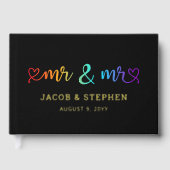 Rainbow Script Black Mr & Mr. Gay Wedding Gästebuch (Vorderseite)