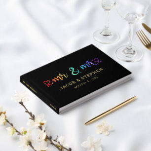 Rainbow Script Black Mr & Mr. Gay Wedding Gästebuch