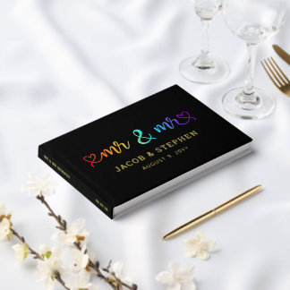 Rainbow Script Black Mr & Mr. Gay Wedding Gästebuch