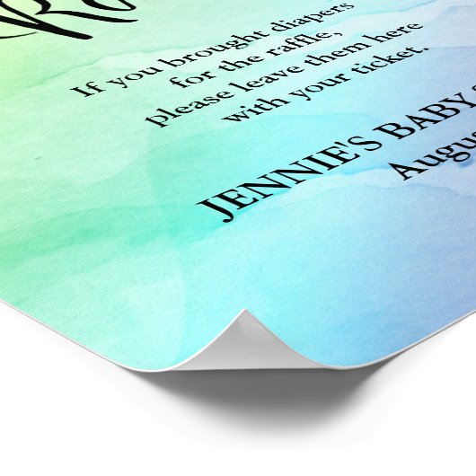 Rainbow Script Diaper Raffle Dusche Anzeige Poster (Ecke)