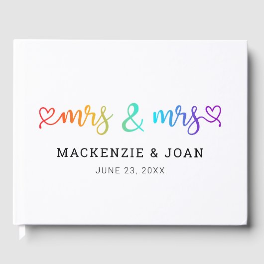 Rainbow Script Mrs & Mrs. Lesbian Wedding Gästebuch (Vorderseite)