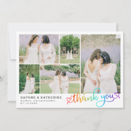 Rainbow Script Wedding Foto Collage Vielen Dank Dankeskarte